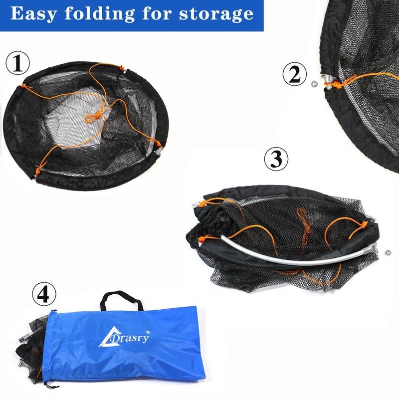 Drasry High Load-Bearing Aluminum Ring Bridge and Pier Fishing Net Landing Net Foldable Drop Net for Saltwater Freshwater Pier Fishing Baskets Net Collapsible 49.2 FT Ropeï¼ˆ23.6 * 23.6 * 27.5 inï¼‰ - Image 5