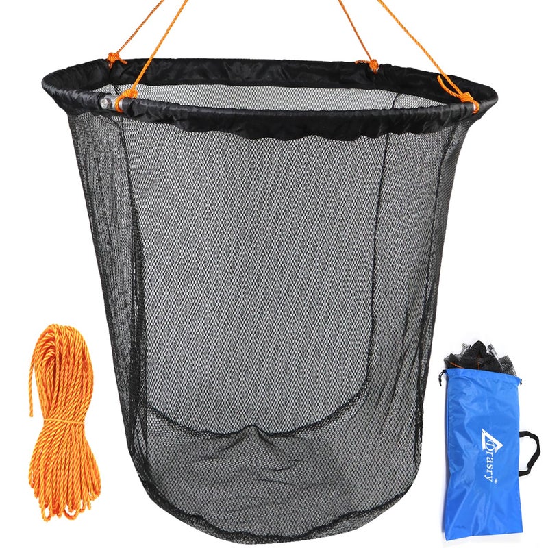 Drasry High Load-Bearing Aluminum Ring Bridge and Pier Fishing Net Landing Net Foldable Drop Net for Saltwater Freshwater Pier Fishing Baskets Net Collapsible 49.2 FT Ropeï¼ˆ23.6 * 23.6 * 27.5 inï¼‰ - Image 1