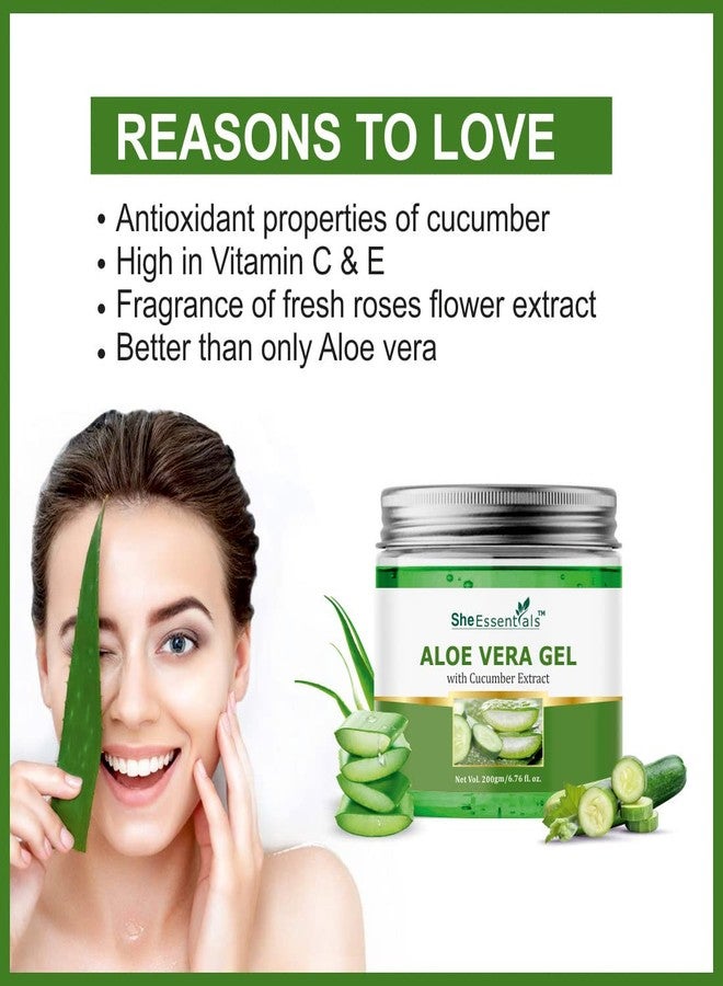 She Essentials Aloe Vera Gel For Face, with Pure Aloe Vera & Cucumber Extract for Skin and Hair - 200ml - Image 2