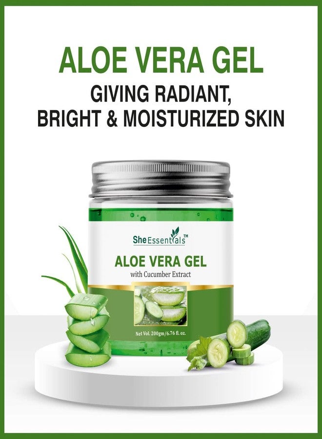 She Essentials Aloe Vera Gel For Face, with Pure Aloe Vera & Cucumber Extract for Skin and Hair - 200ml - Image 5