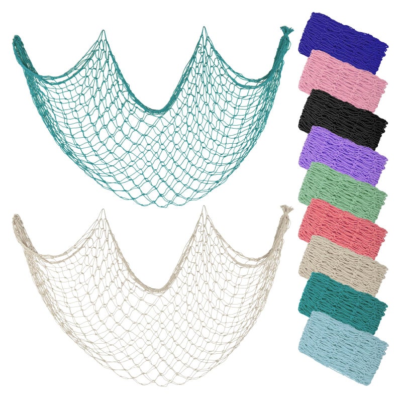 ZUEXT Beige & Aqua Decorative Fishing Net 80x40 Inch  2PCS Large Picture Fish Net  Pirate Mermaid Net for Nautical Ocean Themed Under The Sea Party  Wall Hanging Fishnet for Photo Display - Image 1
