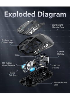 هجوم القرش ماوس ألعاب لاسلكي خفيف الوزن Attack Shark X6 49 جرام مع قاعدة شحن RGB مغناطيسية، ماوس لاسلكي/سلكي BT/2.4 جيجاهرتز، مستشعر PixArt PAW3395، 26000 نقطة في البوصة، شريط لاصق، بطارية تدوم 200 ساعة لنظامي التشغيل Windows/Mac (أسود)  - Image 5