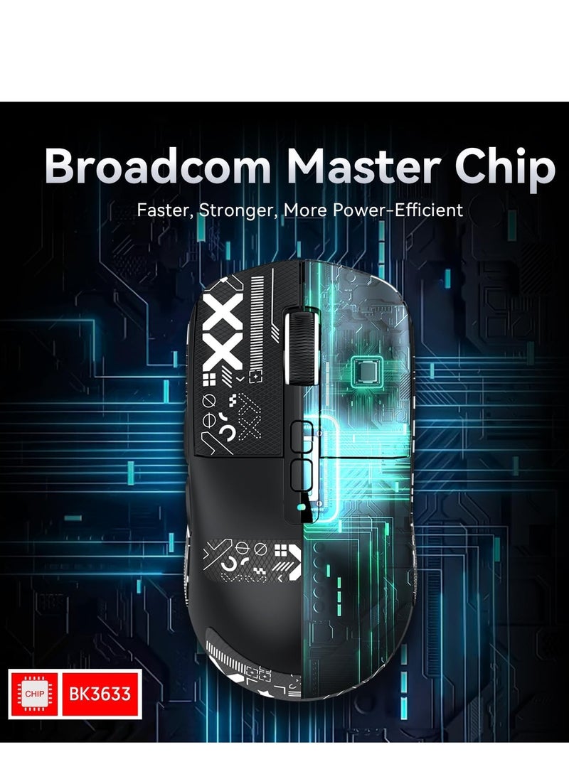 هجوم القرش - ماوس ألعاب لاسلكي خفيف الوزن Attack Shark X6 49 جرام مع قاعدة شحن RGB مغناطيسية، ماوس لاسلكي/سلكي BT/2.4 جيجاهرتز، مستشعر PixArt PAW3395، 26000 نقطة في البوصة، شريط لاصق، بطارية تدوم 200 ساعة لنظامي التشغيل Windows/Mac (أسود) - Image 1