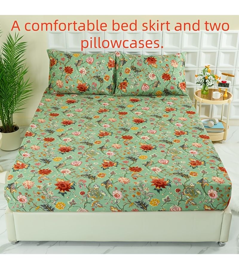 3pcs Fitted Sheet Set Includes Dream Among the Teng Branches Patterned Bed Sheet And Two Pillowcases Comfortable Breathable Fabric Suitable For All Seasons Size 47.24 by 78.74 Inches - Image 1