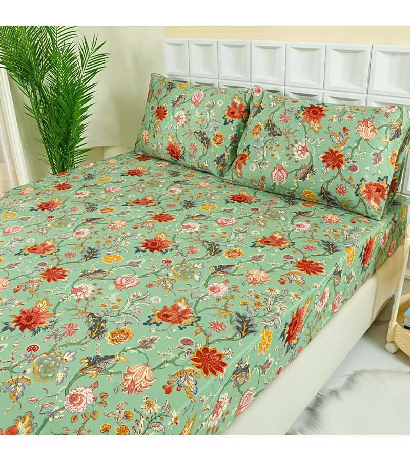 3pcs Fitted Sheet Set Includes Dream Among the Teng Branches Patterned Bed Sheet And Two Pillowcases Comfortable Breathable Fabric Suitable For All Seasons Size 47.24 by 78.74 Inches - Image 2