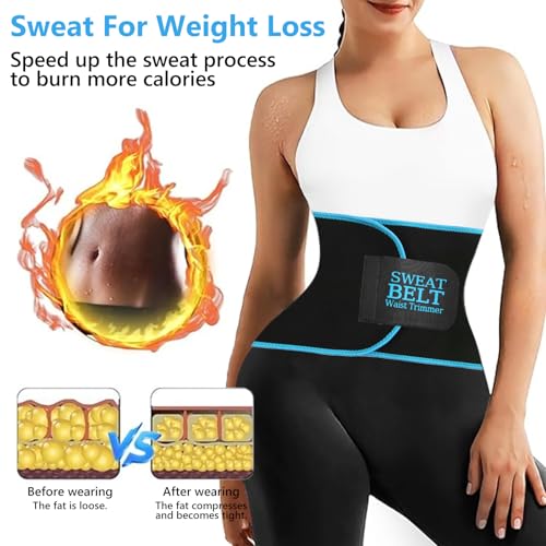AMZBOSS Waist Trainer for Women Lower Belly Fat, Waist Sweat Band for Women, Belly Band Sweat Belt, Stomach Wrap, Faja Body Shaper (Blue, Large) - Image 2