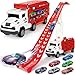 Bstoyder Kids Toys for 3 4 5 6 7 8 Years Old Boys Carrier Truck Transport Car Toys Foldable 2 Layer Car Race Track Playset with 25in Race Track 6 Metal Toy Cars Birthday Toy Gift for ToddlerRed - Image 2