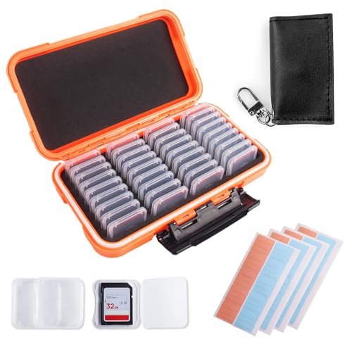 Micscrew 36 Slots Memory Card Case Orange with 36 Transparent Holders & 40 Writable Labels, SD Card Storage Case & Organizer for Camera Memory Cards - Image 1