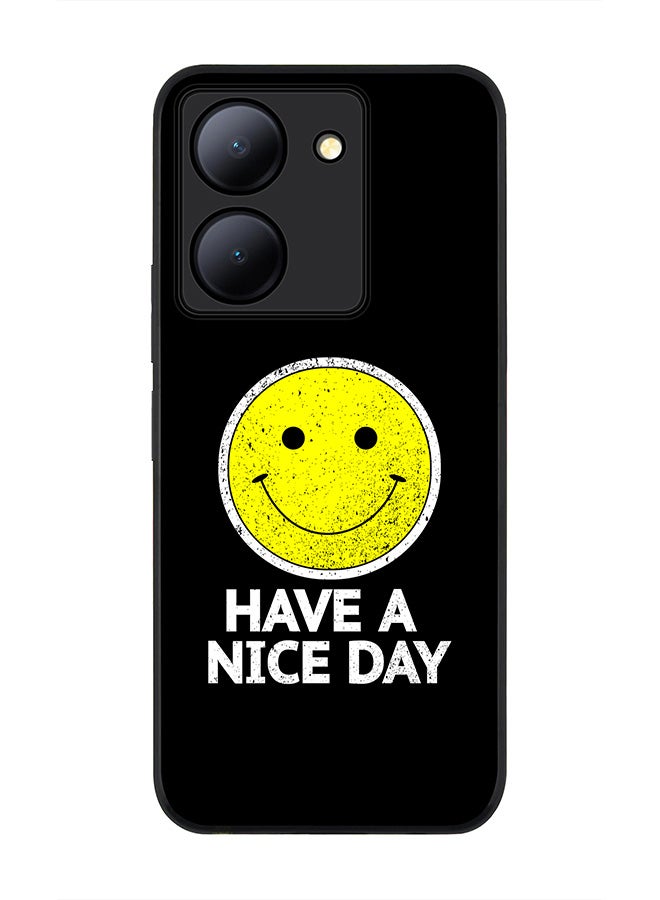 Stylizedd Rugged Black Edge case for Vivo Y27s/ Vivo Y27 5G, Slim fit Soft Case Flexible Rubber Edges Anti Drop TPU Gel Thin Cover - Have a nice day - Image 1