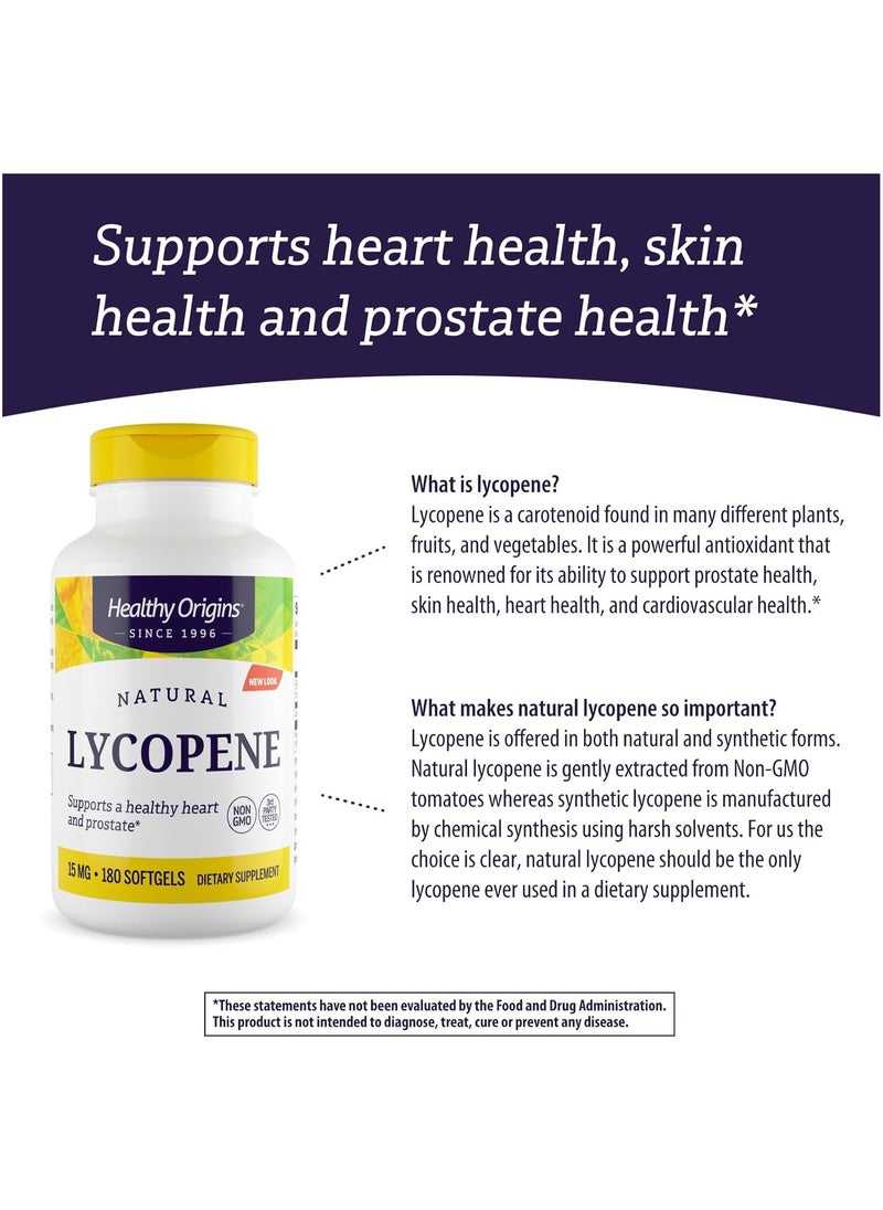 Healthy Origins Natural Lycopene, Supports Healthy Heart and Prostate( Non GMO ) Dietary Supplement - 15 mg 180 Softgels  - Image 5