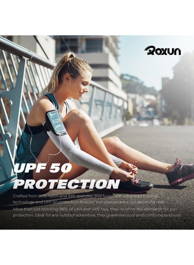 ROXUN Arm Sleeves, Cooling UV Sun Protection Sports Compression for Men/Women, 4 Pairs - Black+white+navy+blue, One size - Image 5