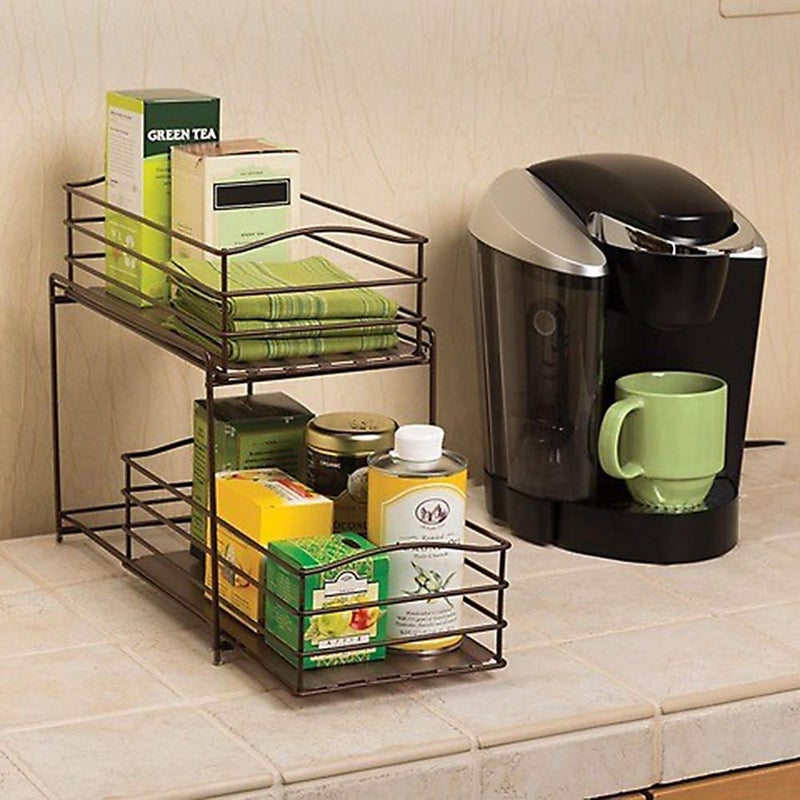 INDIAN DECOR. 28978 Sliding Basket Drawer Kitchen Counter and Cabinet Organizer, 2-Tier, Black - Image 2
