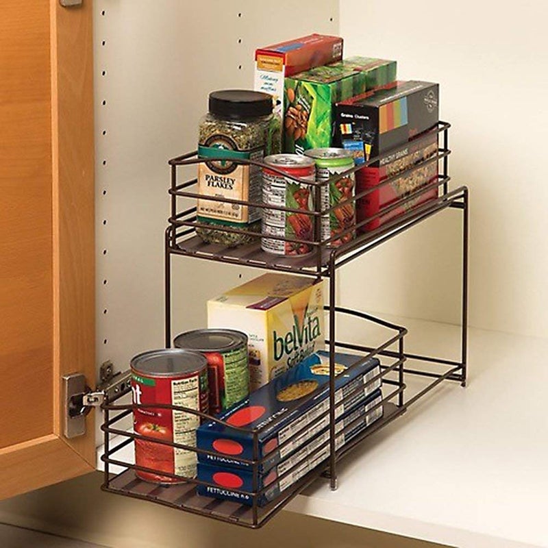 INDIAN DECOR. 28978 Sliding Basket Drawer Kitchen Counter and Cabinet Organizer, 2-Tier, Black - Image 3