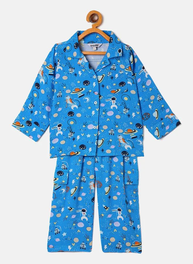 Stylo Bug Stylo Bug Space Print Collar Neck Shirt and Pyjama Set