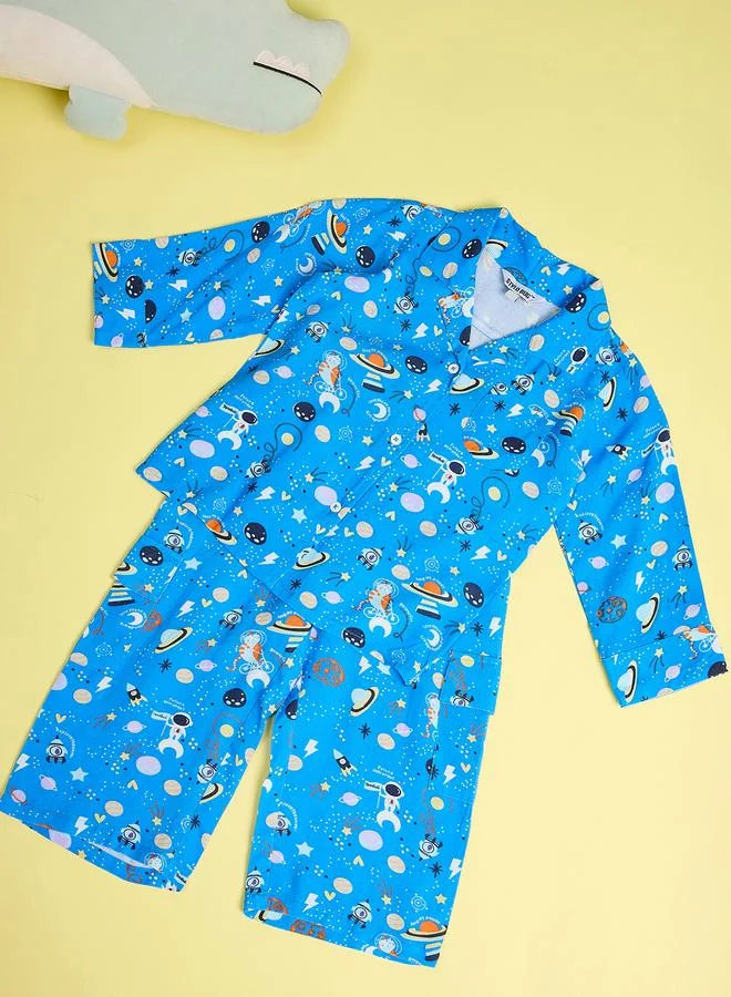Stylo Bug Stylo Bug Space Print Collar Neck Shirt and Pyjama Set