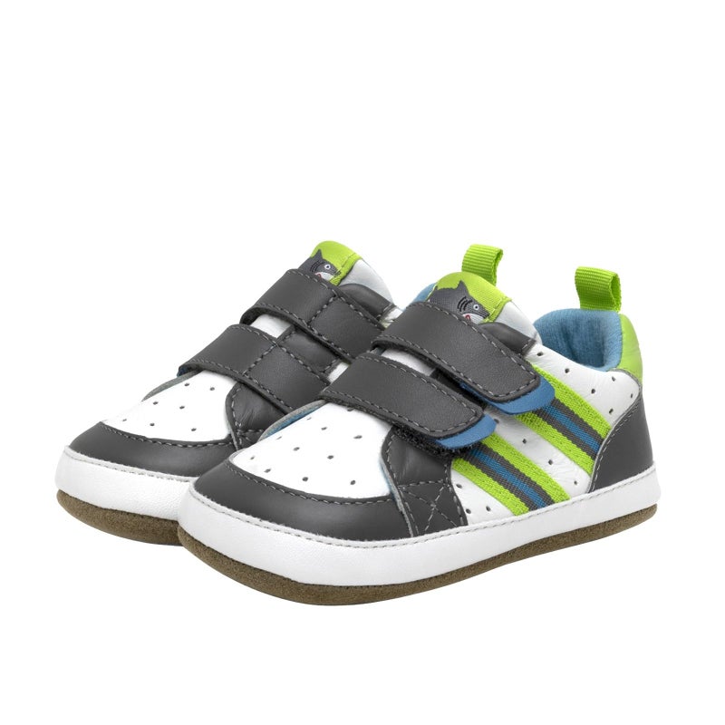 Robeez First Kicks Baby Boys and Unisex Shoes and Sneakers for Infant/Toddlers, Brooks Grey Leather, 9-12 - Image 1