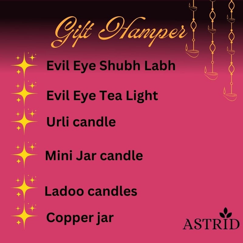 Astrid Diwali Sustainable Gifting Box by Astrid Luxury Aromatherapy Urli Candle Copper Glass Ladoo Candle Evil Eye Diwali Decor Votive Candle Wax Sachet Diwali Decoration Candles Soy Wax Candle - Image 5