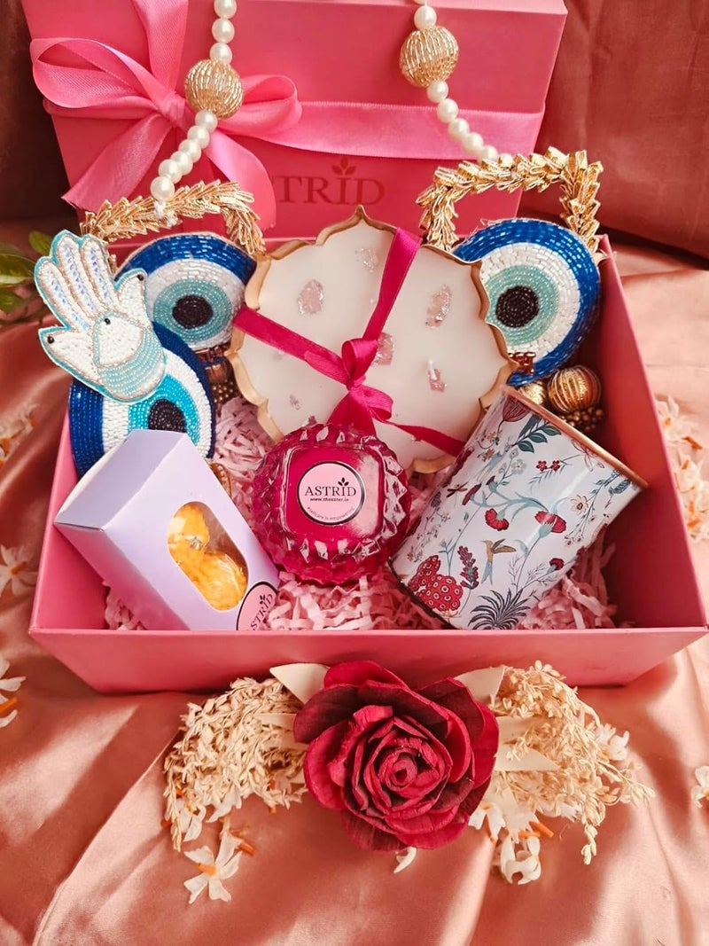 Astrid Diwali Sustainable Gifting Box by Astrid Luxury Aromatherapy Urli Candle Copper Glass Ladoo Candle Evil Eye Diwali Decor Votive Candle Wax Sachet Diwali Decoration Candles Soy Wax Candle - Image 1
