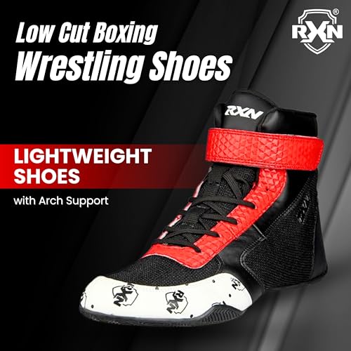 RXN Unisex Multipurpose Bodybuilding Wrestling Shoes, Low Cut Shoe for Boxing, Weightlifting, Deadlift, Training Gym (Black/Red, Size 8) - Image 2