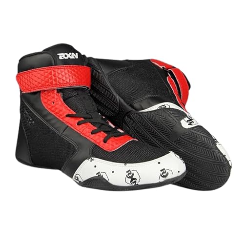 RXN Unisex Multipurpose Bodybuilding Wrestling Shoes, Low Cut Shoe for Boxing, Weightlifting, Deadlift, Training Gym (Black/Red, Size 8) - Image 1