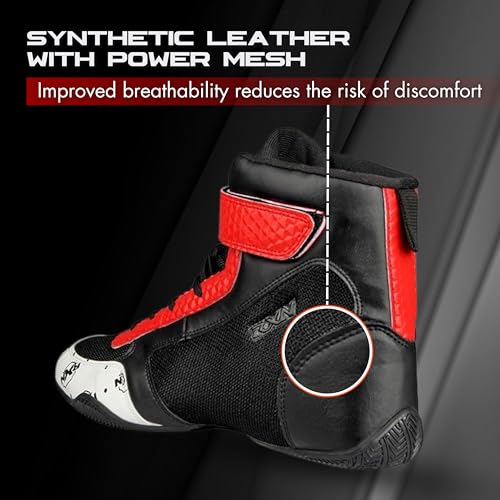RXN Unisex Multipurpose Bodybuilding Wrestling Shoes, Low Cut Shoe for Boxing, Weightlifting, Deadlift, Training Gym (Black/Red, Size 8) - Image 3