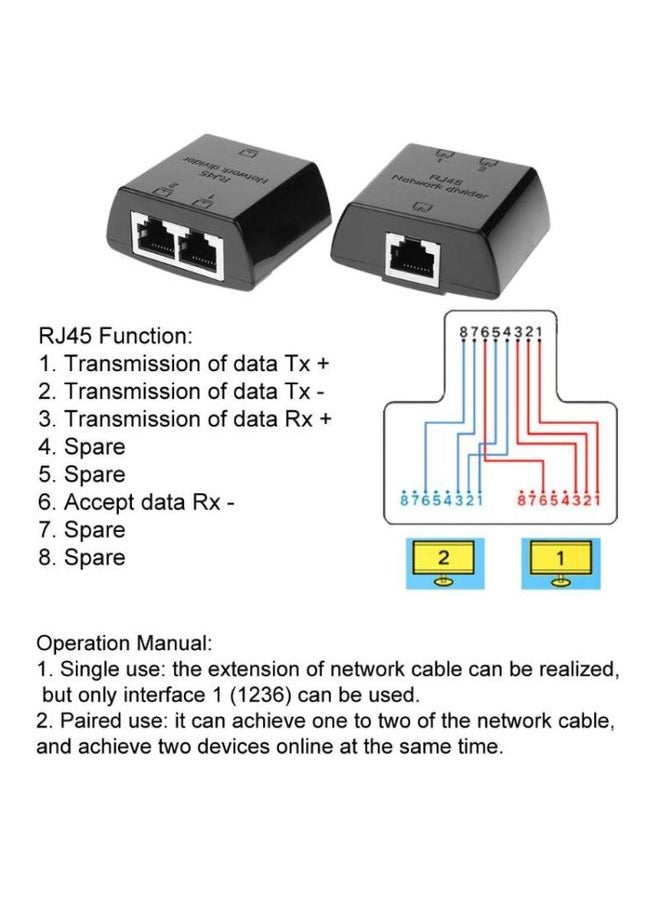 BURAQ RJ45 to 2 x RJ45 Ethernet Network Coupler Thunder Lightning Protection (Black)  - Image 2