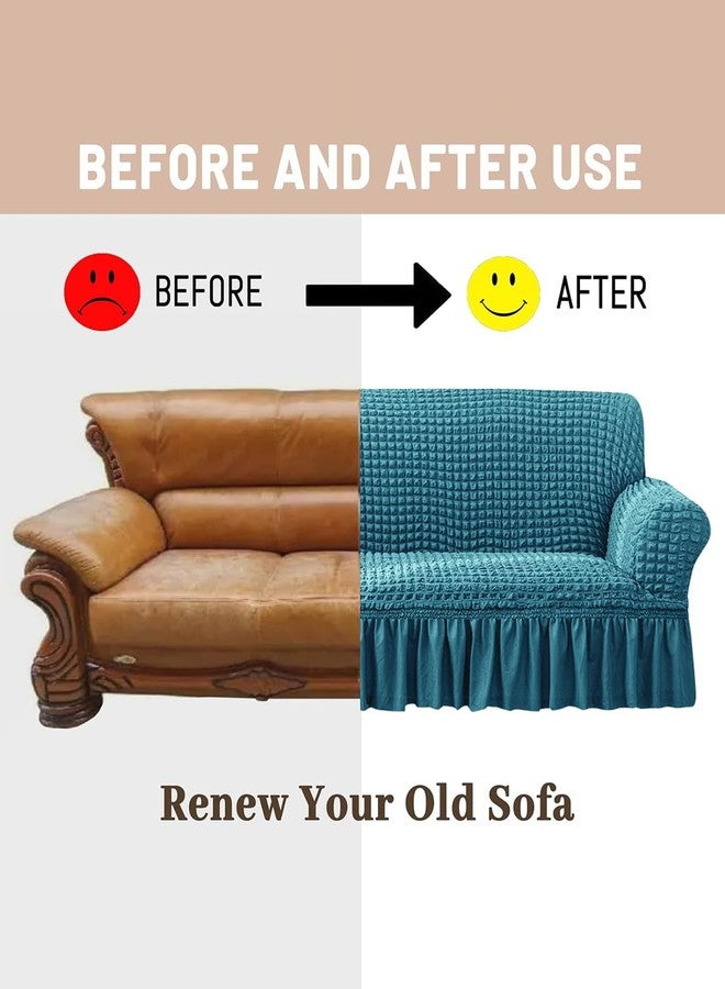 VORHANG Stretch Sofa Slipcover Easy Fitted Sofa Couch Cover with Skirt (Aqua -3 Seater) Pack of 1 - Image 4