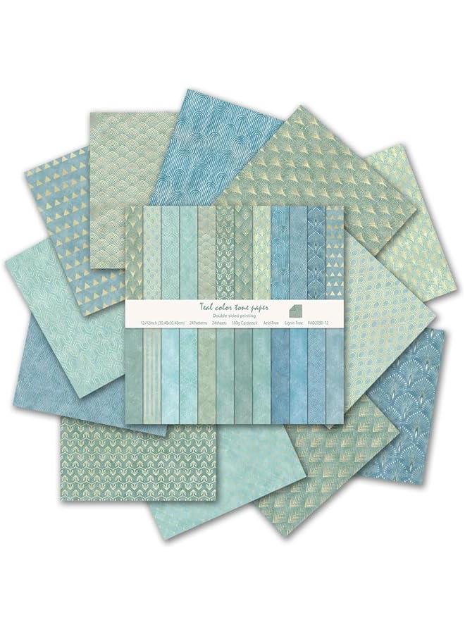 Arabest Teal Color Art Deco Scrapbook Paper 24 Sheets Pattern Paper Double Sided Printing for DIY Card Making Scrapbook Wedding Photo Album Home Décor-12 x 12 Inches - Image 2