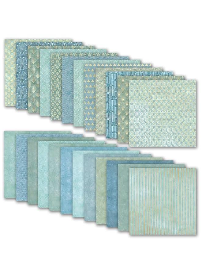 Arabest Teal Color Art Deco Scrapbook Paper 24 Sheets Pattern Paper Double Sided Printing for DIY Card Making Scrapbook Wedding Photo Album Home Décor-12 x 12 Inches - Image 3