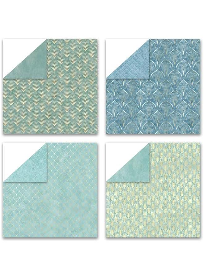 Arabest Teal Color Art Deco Scrapbook Paper 24 Sheets Pattern Paper Double Sided Printing for DIY Card Making Scrapbook Wedding Photo Album Home Décor-12 x 12 Inches - Image 4