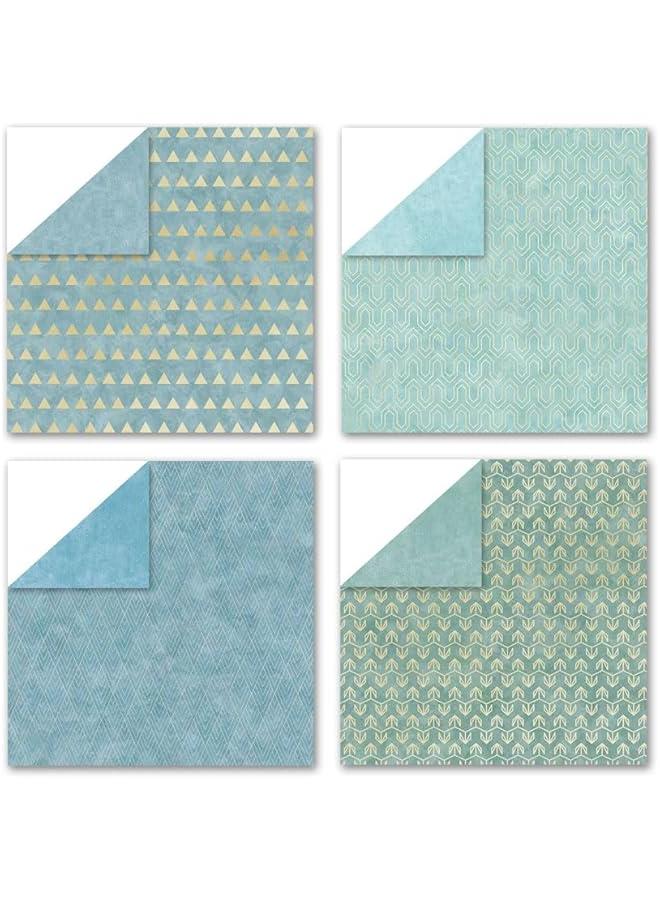 Arabest Teal Color Art Deco Scrapbook Paper 24 Sheets Pattern Paper Double Sided Printing for DIY Card Making Scrapbook Wedding Photo Album Home Décor-12 x 12 Inches - Image 5
