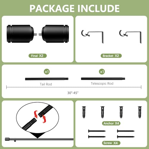 Edidonson 5/8” Diameter Curtain Rods 30-45 Inch, for 30-39 Inch Windows, Adjustable Splicing Black Curtain Rods for Windows with Brackets, Window Rod Long Small Curtains Rod - Image 3