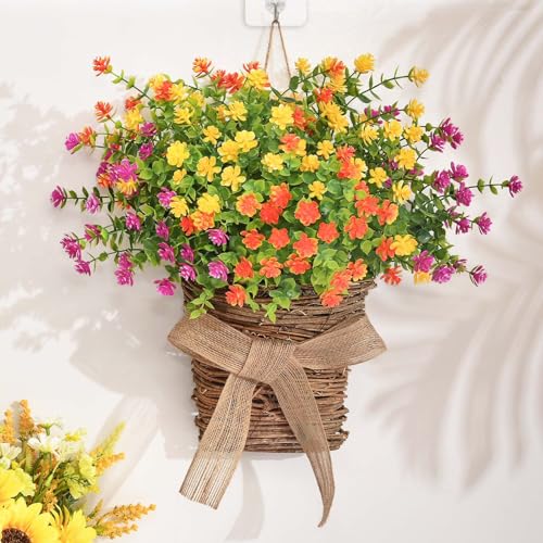 Dolicer Door Hanger Basket Wreath 138 Inch Hanging Outdoor Artificial Flowers Front Door Wreath Beautiful Spring Summer Wreaths for Front Door Welcome Sign Home Porch Courtyard Farmhouse Decor - Image 3