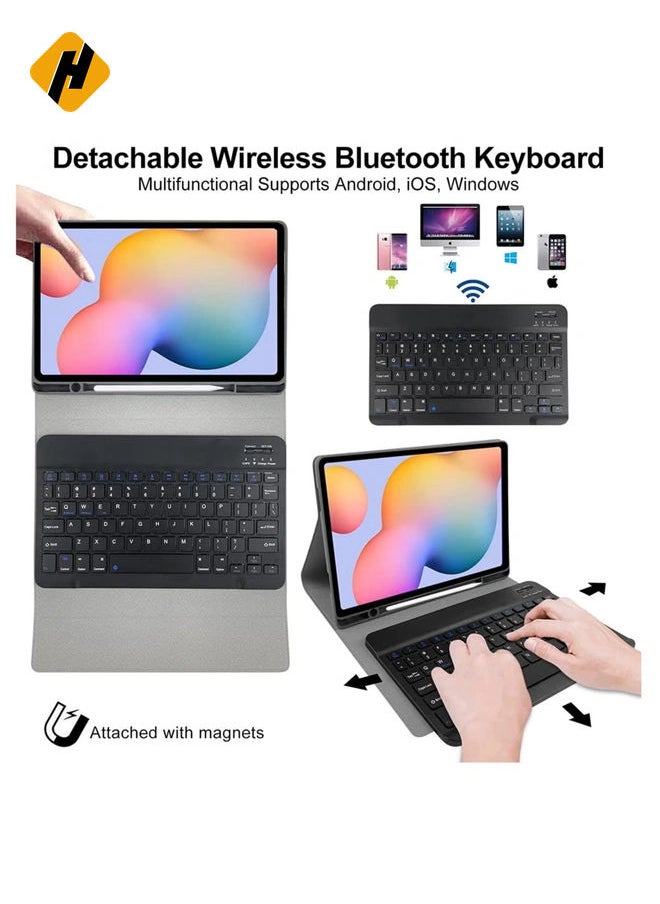 HuHa Keyboard Case for Samsung Galaxy Tab S6 Lite 10.4'' (SM-P610/P615/P613/P619,2020/2022), Lachesis Business Leather Folio Cover with Detachable Magnetically Bluetooth Keyboard with S-Pen Holder, Black  - Image 2