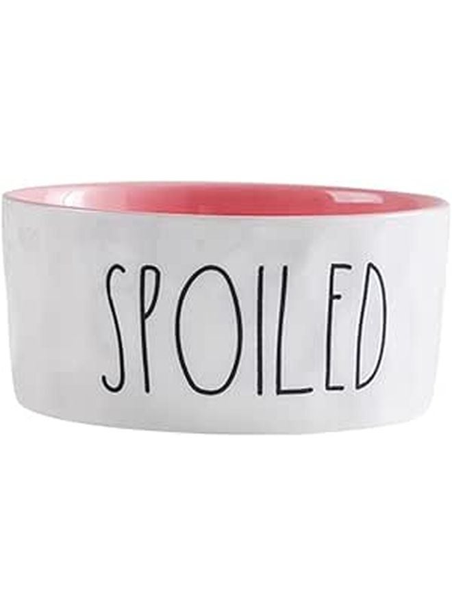 Ceramic Pet Food Bowl With High Base Neck Protection Medium Size Pink Feeder - Image 1