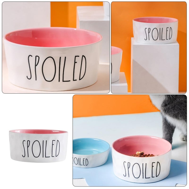 Ceramic Pet Food Bowl With High Base Neck Protection Medium Size Pink Feeder - Image 4