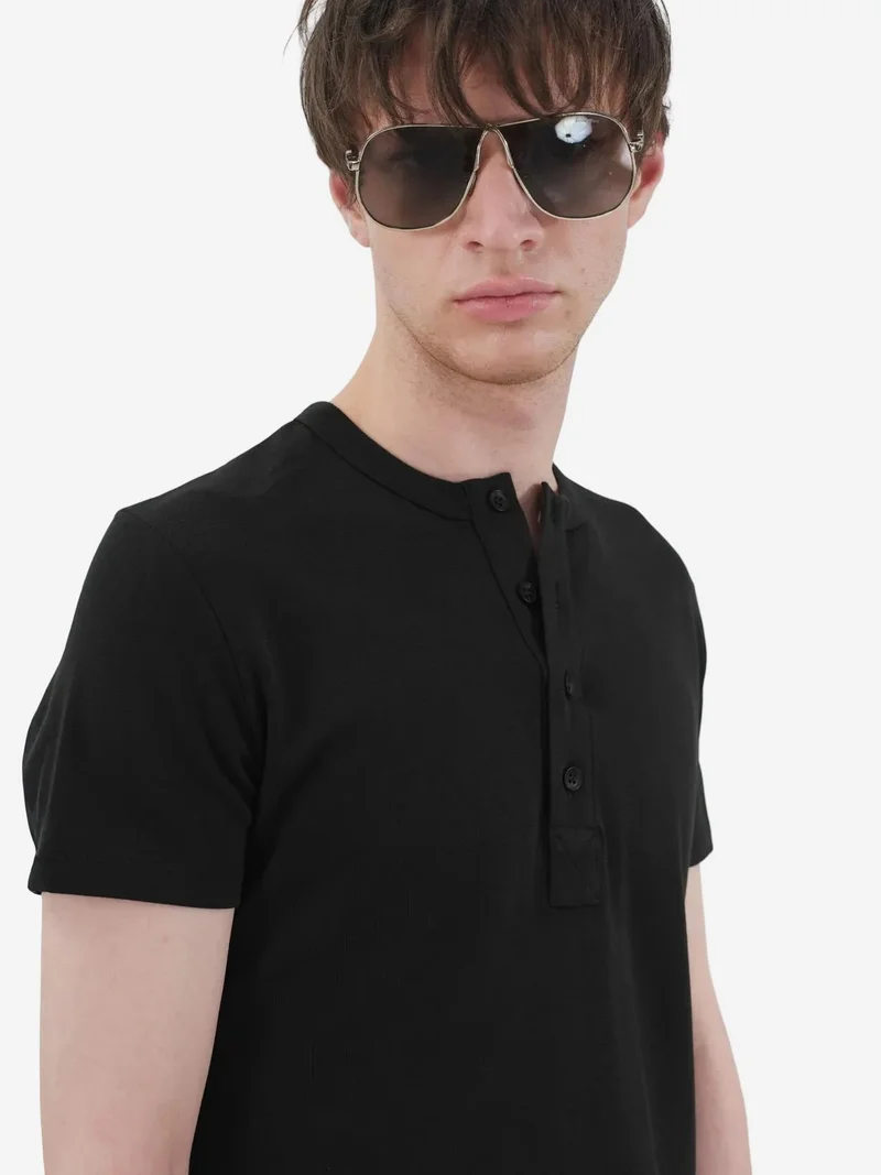 Giesto Black GIESTO Slim Fit Crew Neck Button T-Shirt for Men | Best Price UAE
