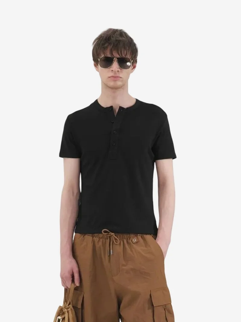 Giesto Black GIESTO Slim Fit Crew Neck Button T-Shirt for Men | Best Price UAE