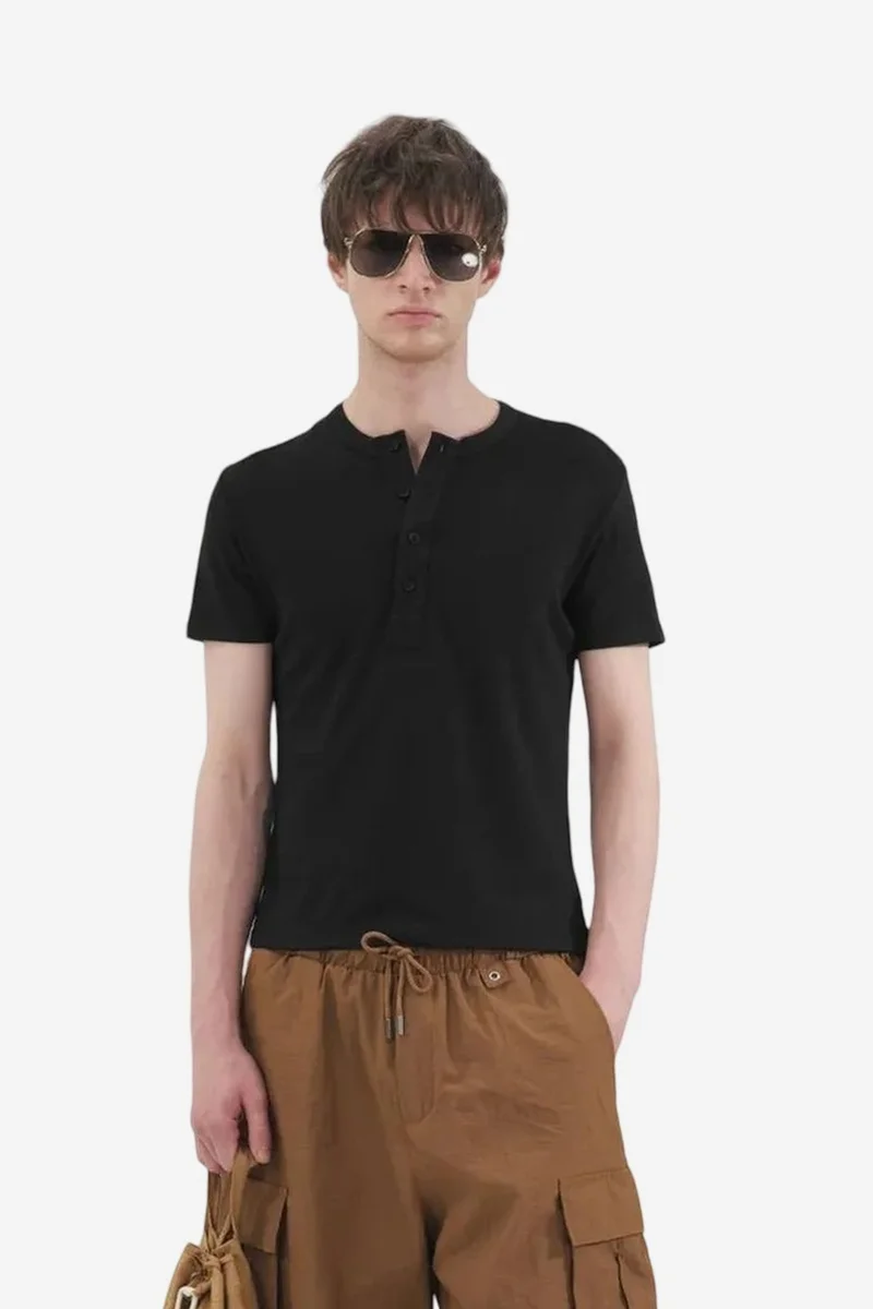 Giesto Black GIESTO Slim Fit Crew Neck Button T-Shirt for Men | Best Price UAE