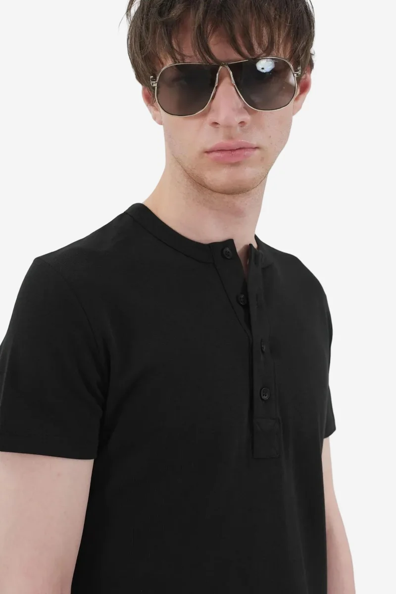 Giesto Black GIESTO Slim Fit Crew Neck Button T-Shirt for Men | Best Price UAE
