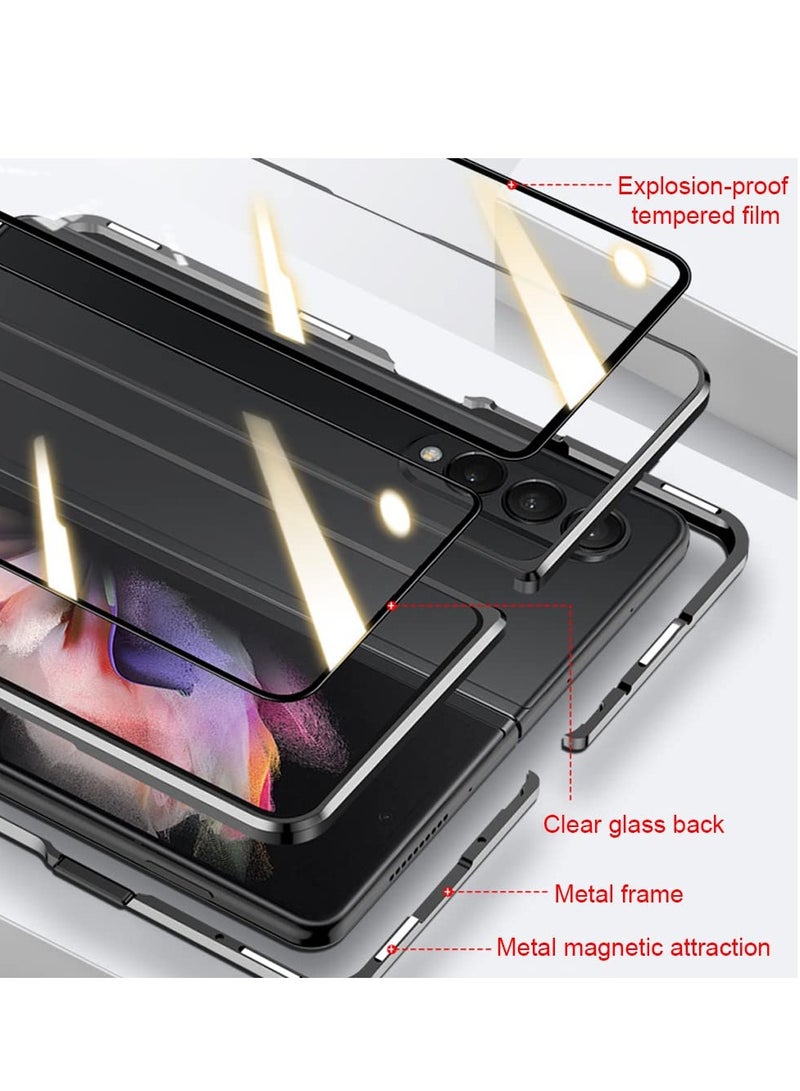 KASTWAVE Case Compatible with Samsung Galaxy Z Fold 4, Magnetic Thin Body Metal Frame Double Sided Clear Tempered Glass Shockproof with Lens Camera Protector Cover (Black) - Image 2