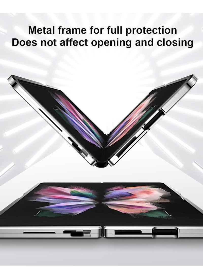 KASTWAVE Case Compatible with Samsung Galaxy Z Fold 4, Magnetic Thin Body Metal Frame Double Sided Clear Tempered Glass Shockproof with Lens Camera Protector Cover (Black) - Image 4