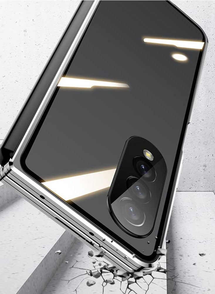 KASTWAVE Case Compatible with Samsung Galaxy Z Fold 4, Magnetic Thin Body Metal Frame Double Sided Clear Tempered Glass Shockproof with Lens Camera Protector Cover (Black) - Image 5