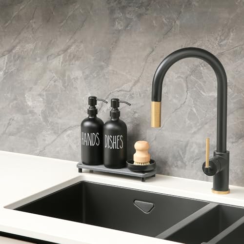 MOMEEMO Matte Black Soap Dispenser Set Comes with Stainless Steel Pumps, Instant Dry Tray, and Dish Scrub Brush, Suitable for Matte Black Kitchen Accessories. (Black) - Image 3