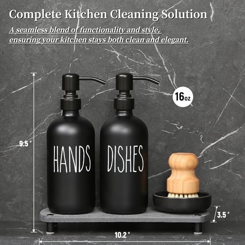 MOMEEMO Matte Black Soap Dispenser Set Comes with Stainless Steel Pumps, Instant Dry Tray, and Dish Scrub Brush, Suitable for Matte Black Kitchen Accessories. (Black) - Image 2