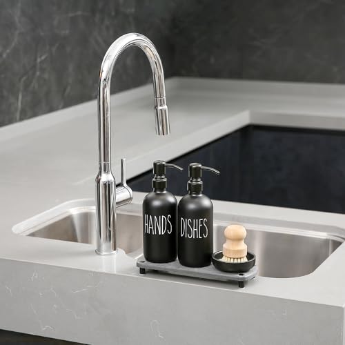 MOMEEMO Matte Black Soap Dispenser Set Comes with Stainless Steel Pumps, Instant Dry Tray, and Dish Scrub Brush, Suitable for Matte Black Kitchen Accessories. (Black) - Image 5