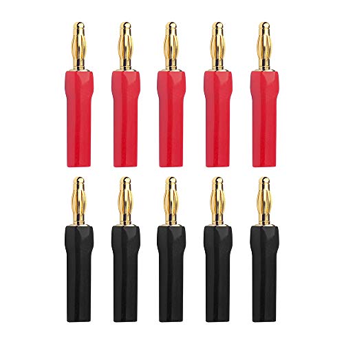 VCELINK 4mm Speaker Banana Plugs-Open Screw Type, Insulated 24K Gold Plated Speaker Wire Banana Plugs Connectors (5 Pairs(10 pcs)) - Image 1