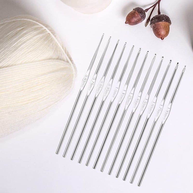 QLRFFLJOY Small Size Crochet Hook Stainless Steel Crochet Needles QLRFFLJOY 12 pcs Metal Crochet Hooks (0.6mm - 1.9mm) Embroidery Thread Knitting Weaving Tool DIY Lace Yarn Crochet Needle - Image 3