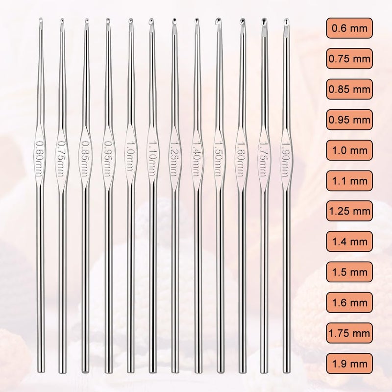 QLRFFLJOY Small Size Crochet Hook Stainless Steel Crochet Needles QLRFFLJOY 12 pcs Metal Crochet Hooks (0.6mm - 1.9mm) Embroidery Thread Knitting Weaving Tool DIY Lace Yarn Crochet Needle - Image 2