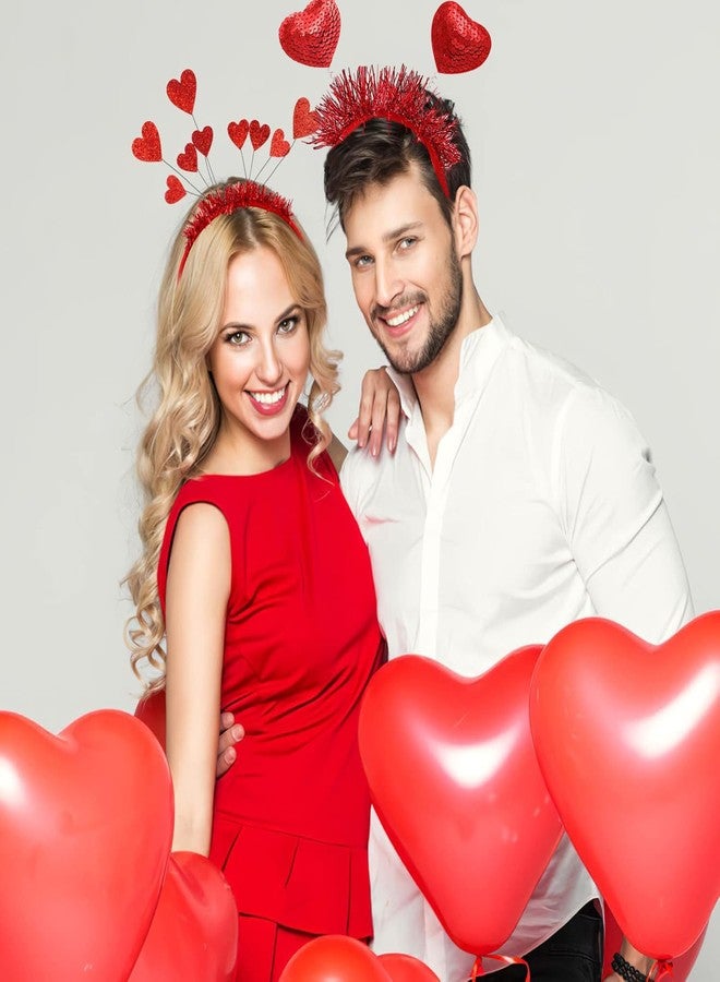 HIPIHOM Valentines Day Heart Headbands 2PCS Red Heart Head Bopper Sequin Valentines Heart Hair Accessories for Party Props Holiday Wedding Birthday Costume Accessory - Image 2